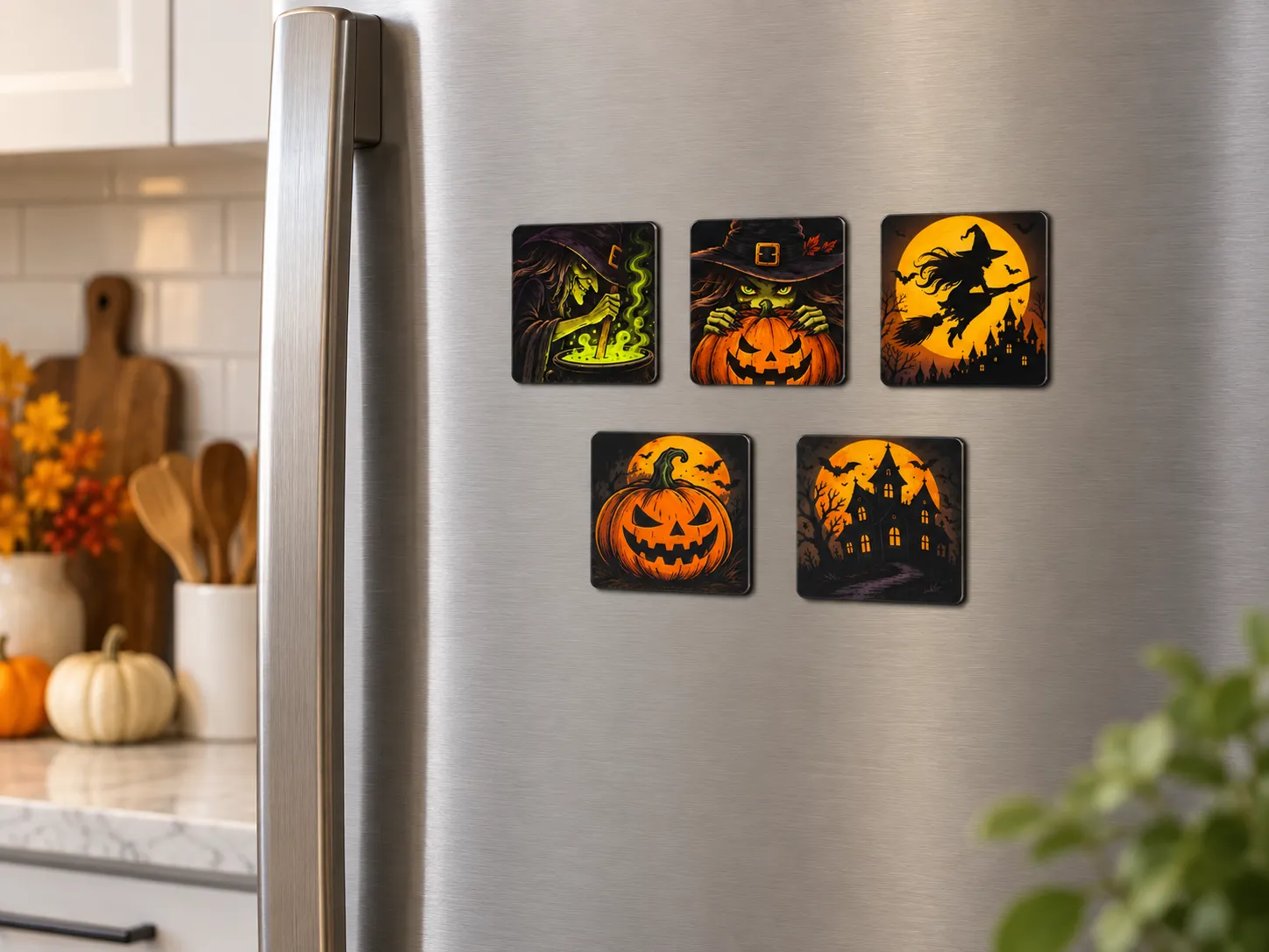 Kühlschrankmagnet mit Halloween-Motiven – Beispieldarstellung