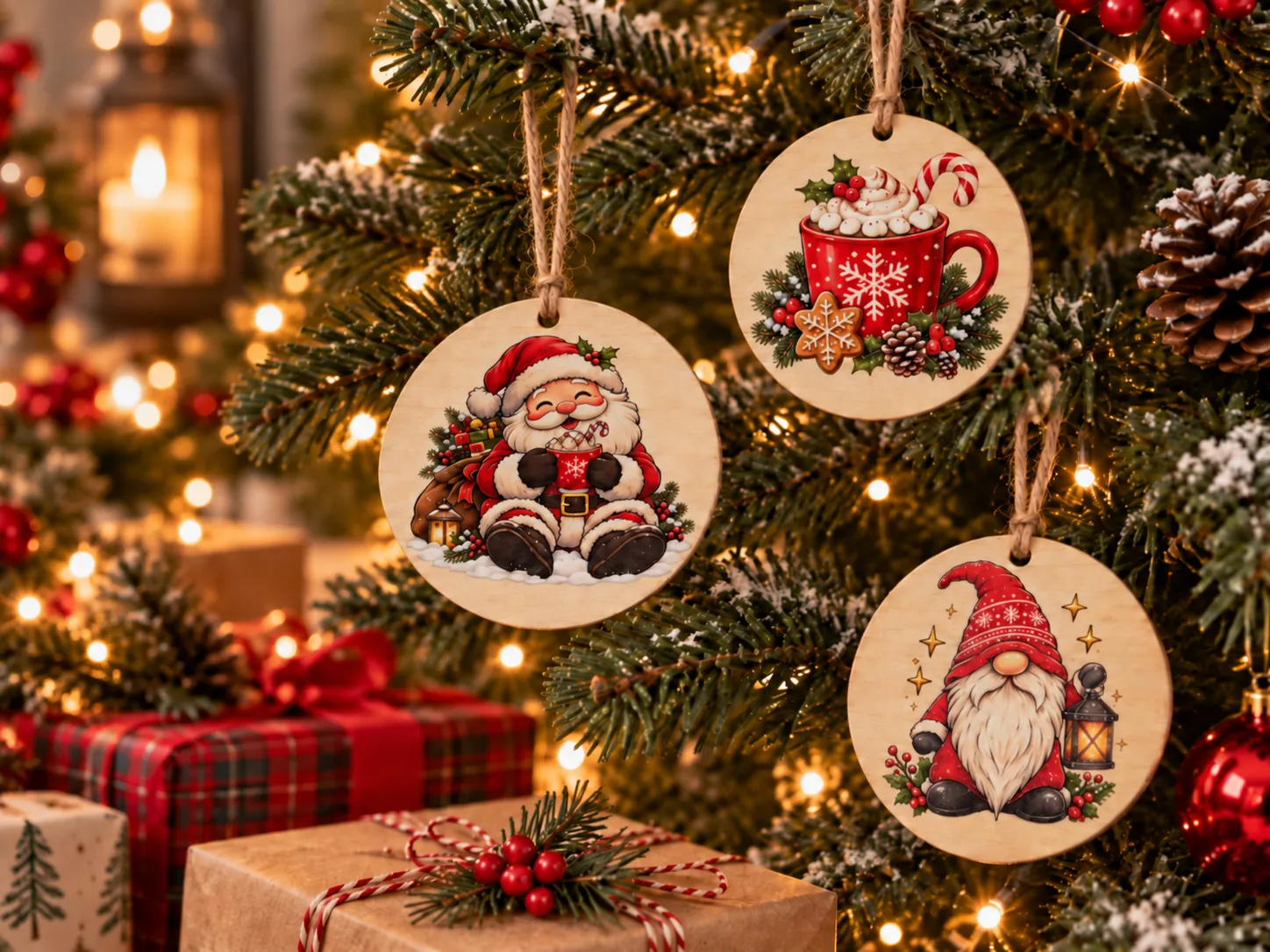 Holzanhänger mit Weihnachten-Motiven – Beispieldarstellung