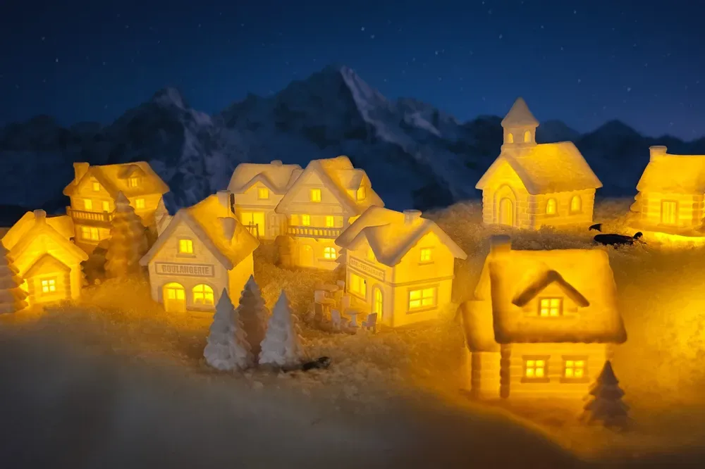 3D-Weihnachtshäuser mit Weihnachten-Motiven – Beispieldarstellung