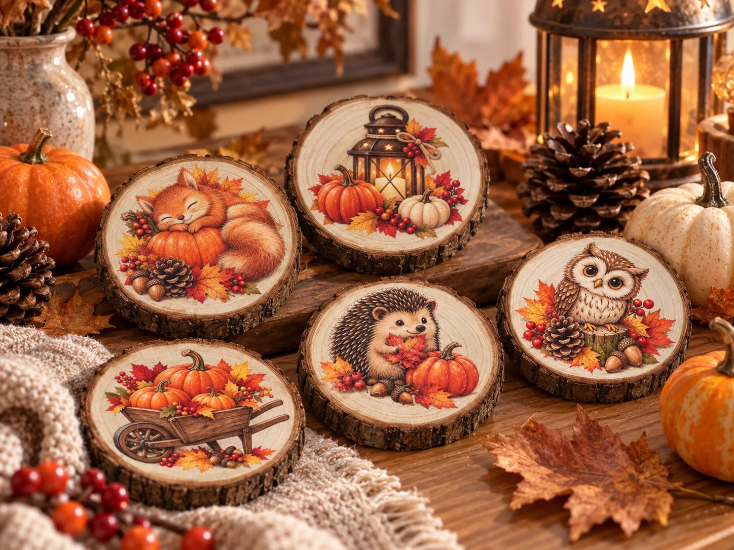Baumscheibe mit Herbst-Motiven – Beispieldarstellung